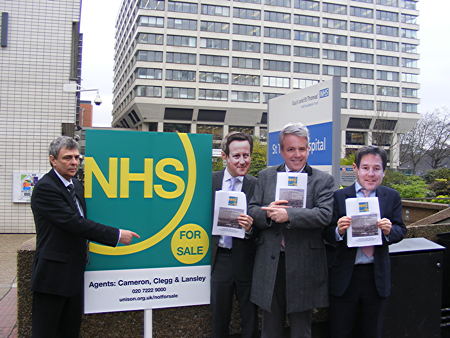 NHS for sale. St. Thomas's Hospital 1 April 2011.