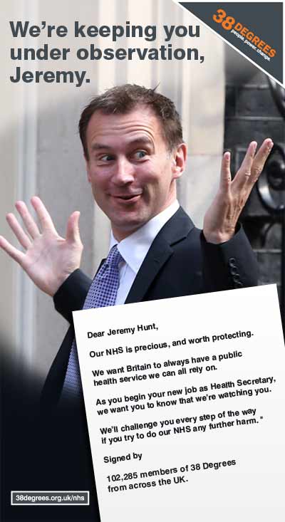 38degrees warn Jeremy Hunt about the NHS 